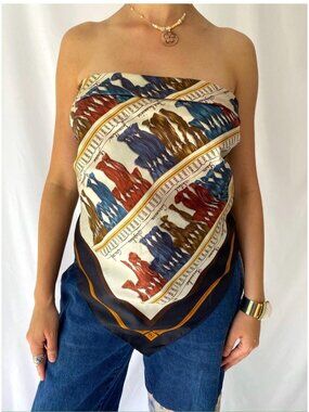 90s vintage abstract print graphic large silky square scarf shawl crop top